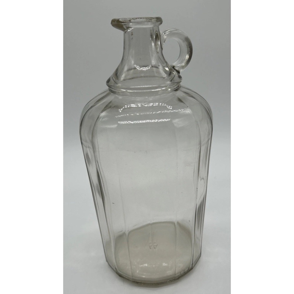 Antique Hazel-Atlas Clear Fine Rib Glass Spouted Jug Jar 8.5" 1930s Art Deco